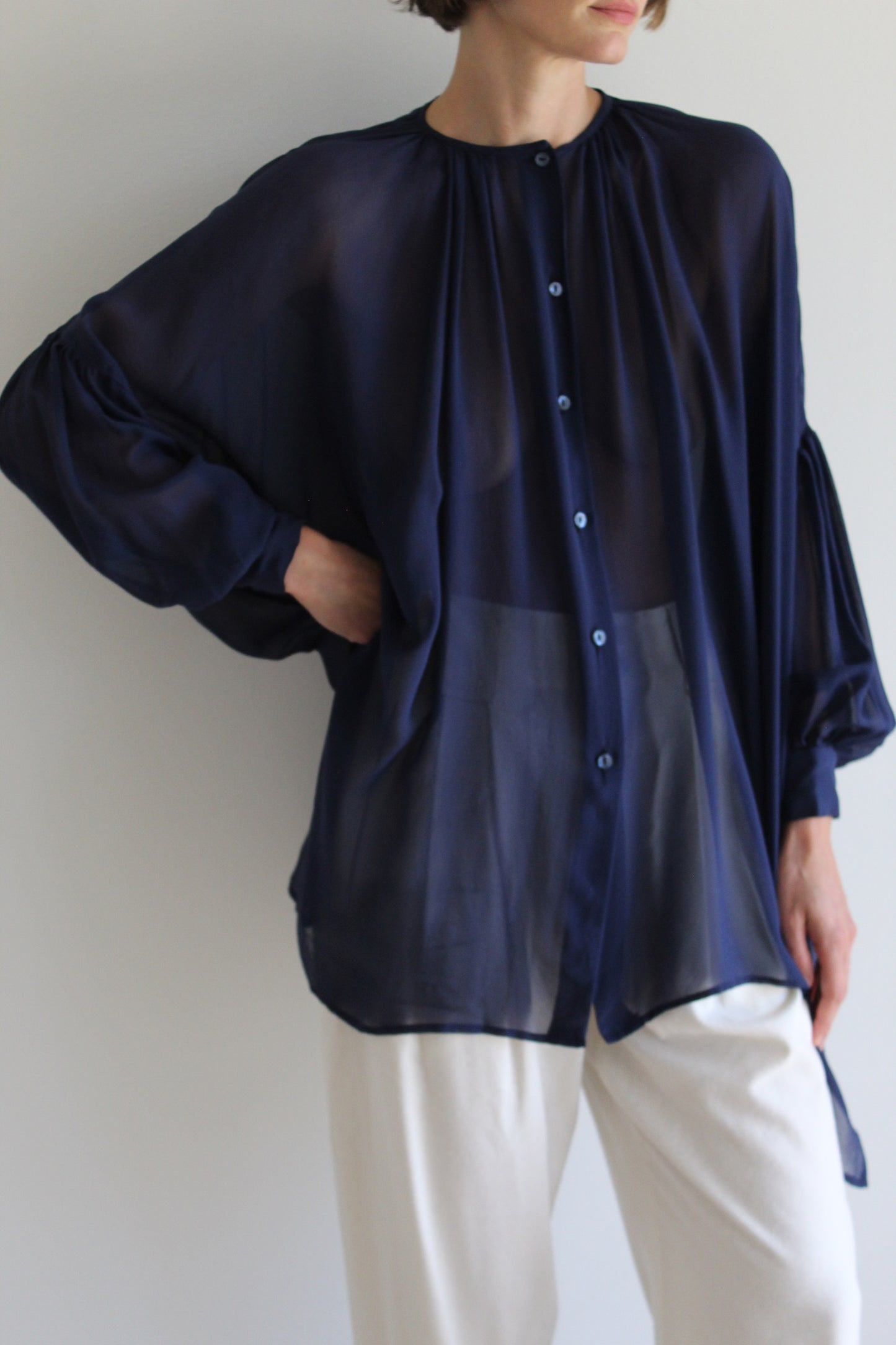 Vintage Midnight Sheer Silk Batwing Blouse
