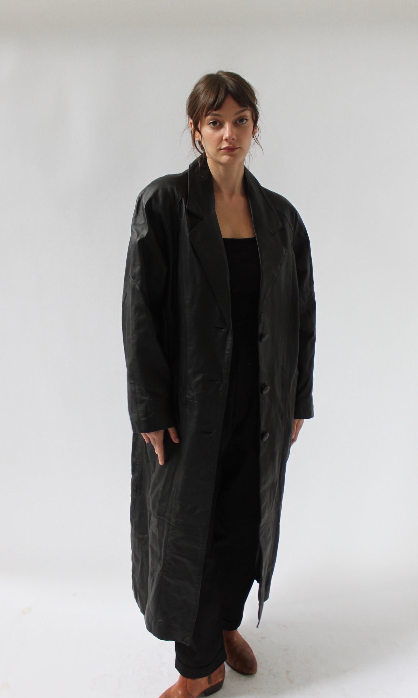 Vintage Ink Black Leather Coat