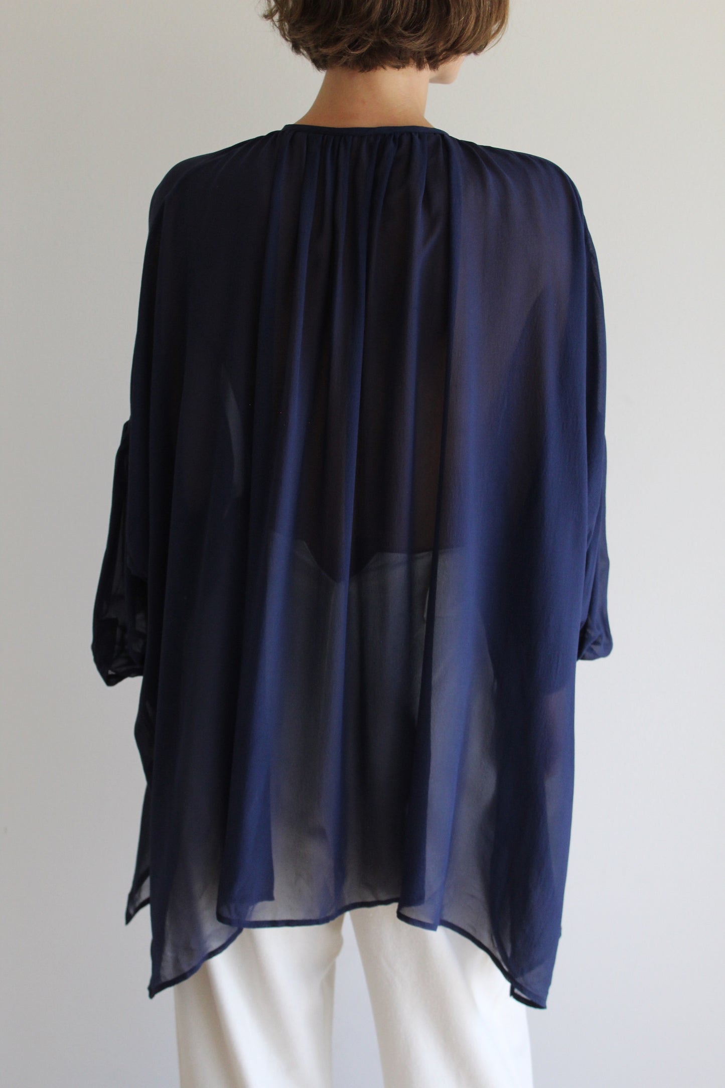 Vintage Midnight Sheer Silk Batwing Blouse