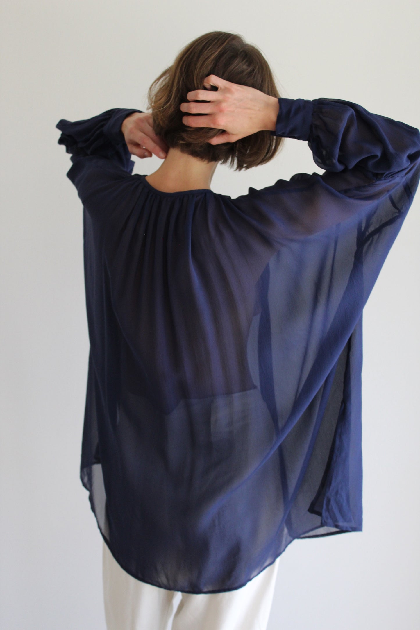 Vintage Midnight Sheer Silk Batwing Blouse