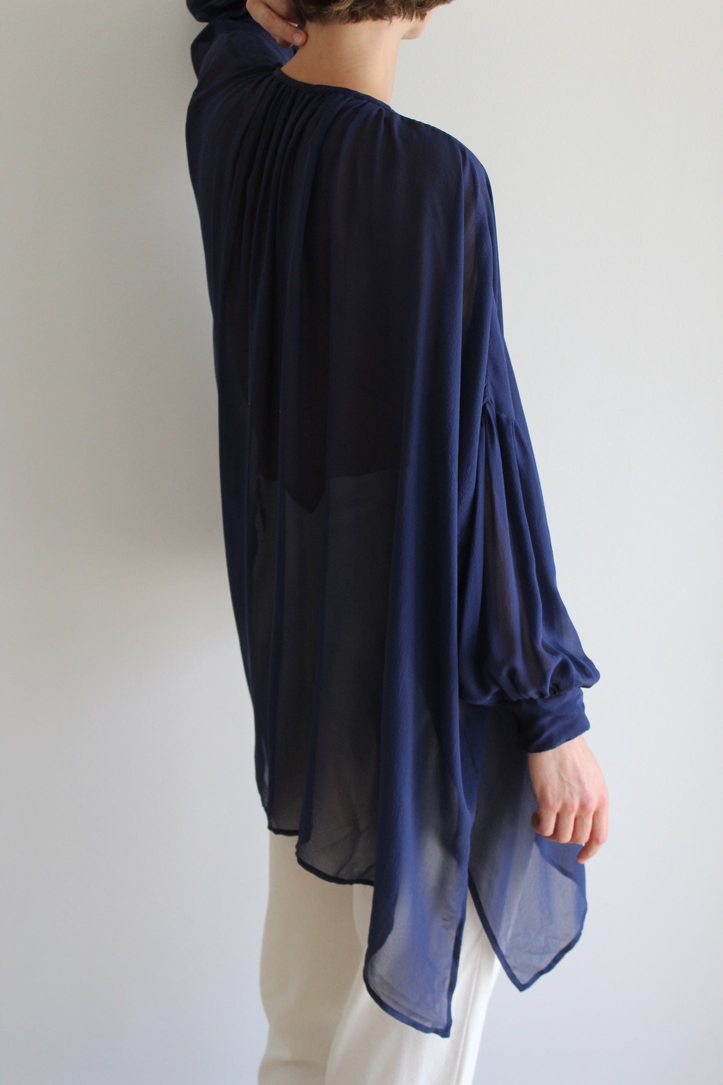 Vintage Midnight Sheer Silk Batwing Blouse