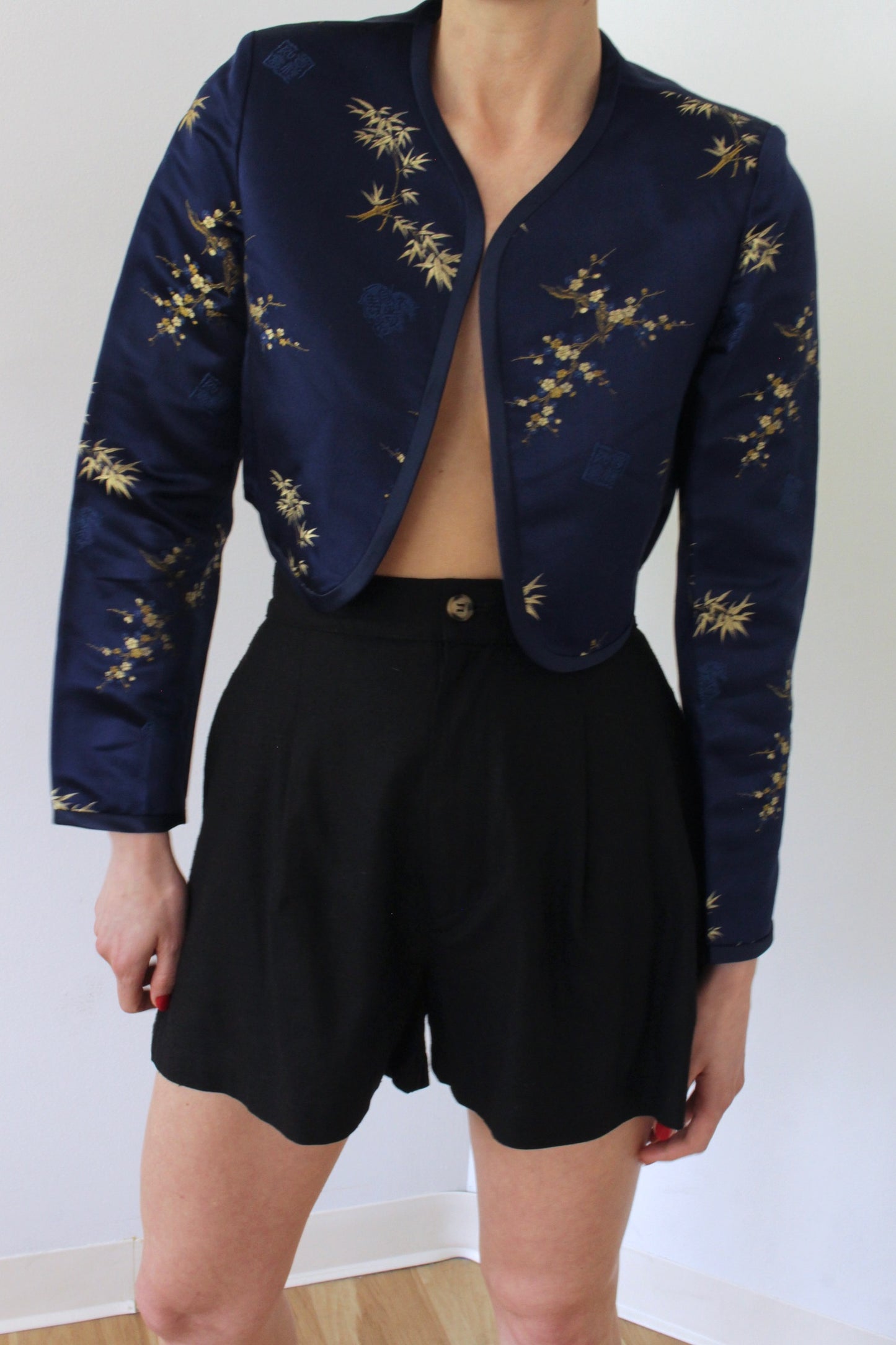 Beautiful Vintage Midnight Silk Embroidered Bolero