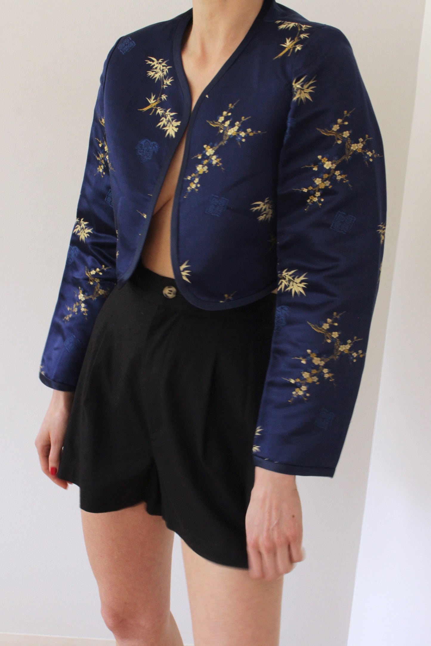 Beautiful Vintage Midnight Silk Embroidered Bolero