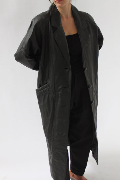 Vintage Ink Black Leather Coat