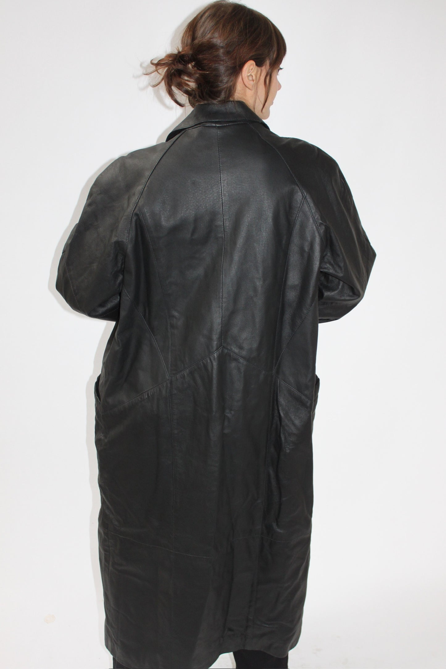 Vintage Ink Black Leather Coat