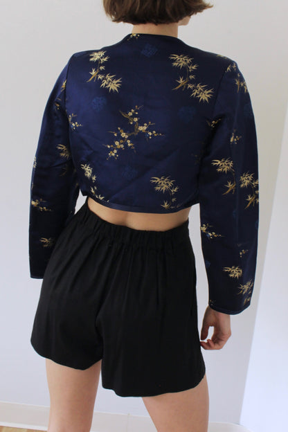 Beautiful Vintage Midnight Silk Embroidered Bolero