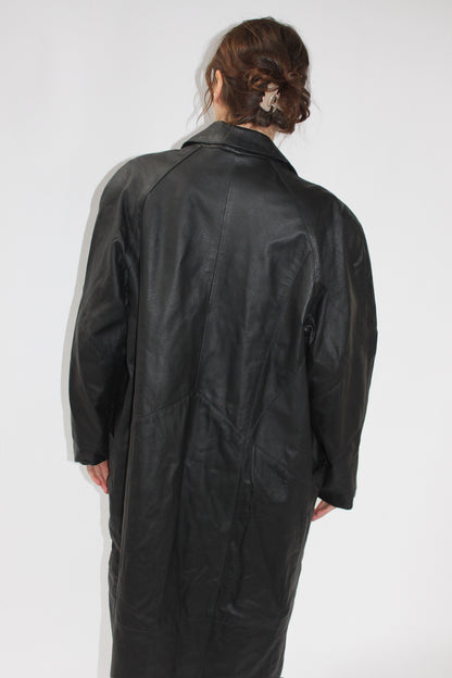 Vintage Ink Black Leather Coat