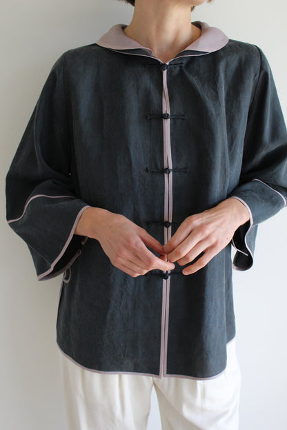 Vintage Smoke & Lavender Accented Silk Blouse