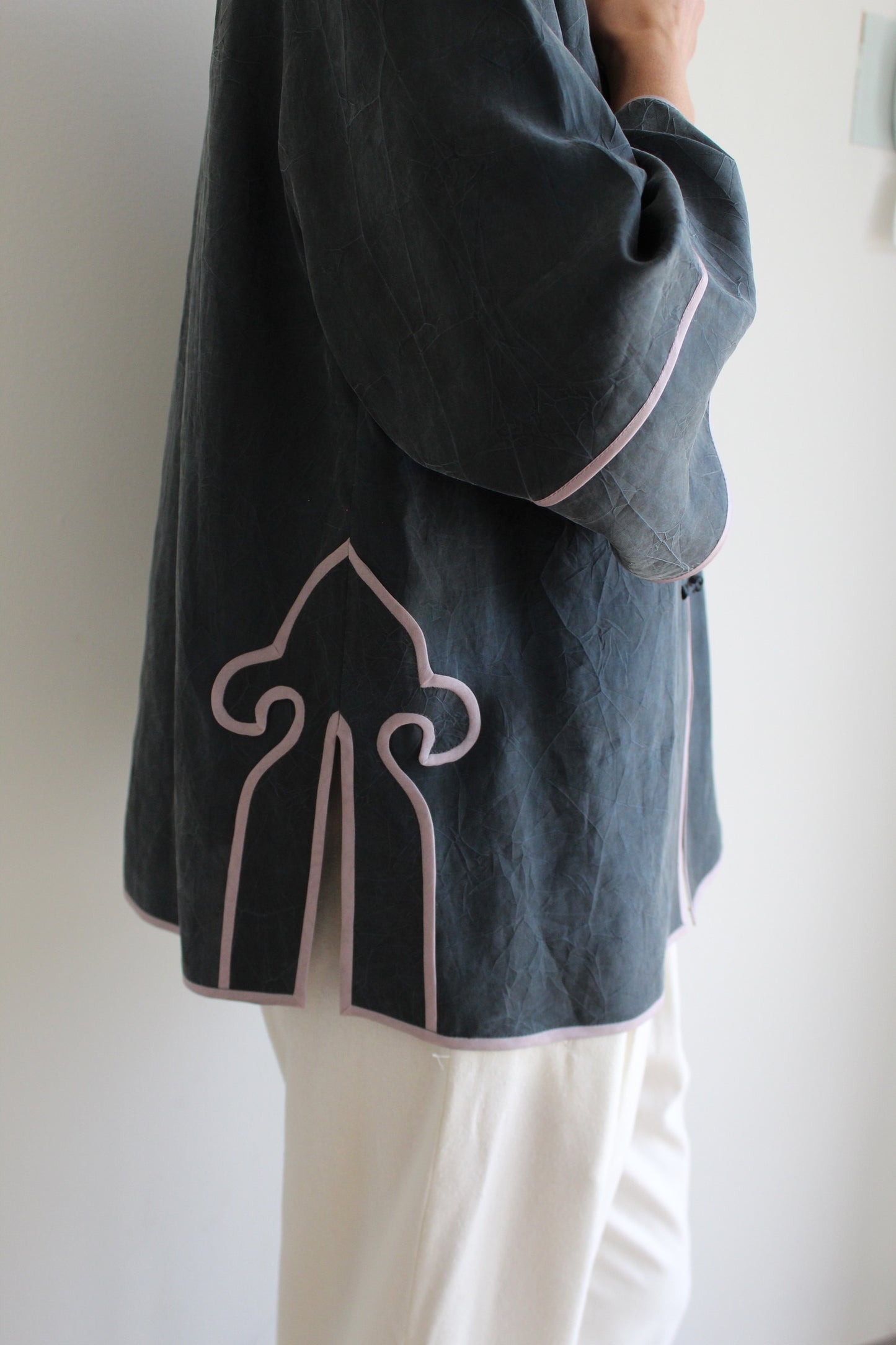 Vintage Smoke & Lavender Accented Silk Blouse