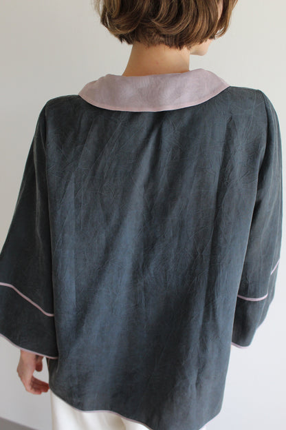 Vintage Smoke & Lavender Accented Silk Blouse