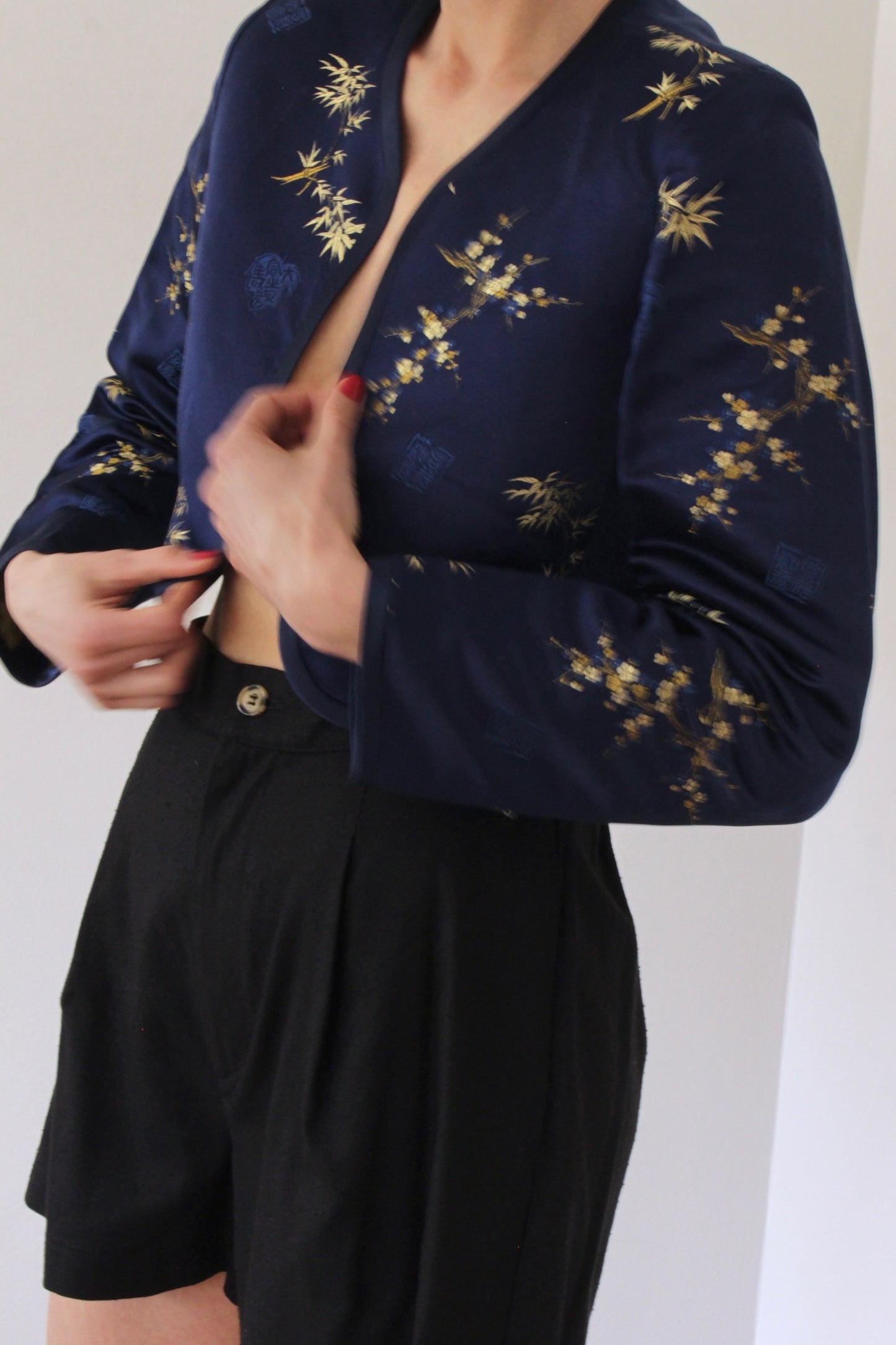 Beautiful Vintage Midnight Silk Embroidered Bolero