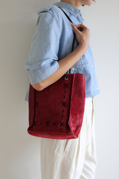 Vintage Cherry Red Calf Hair Tote