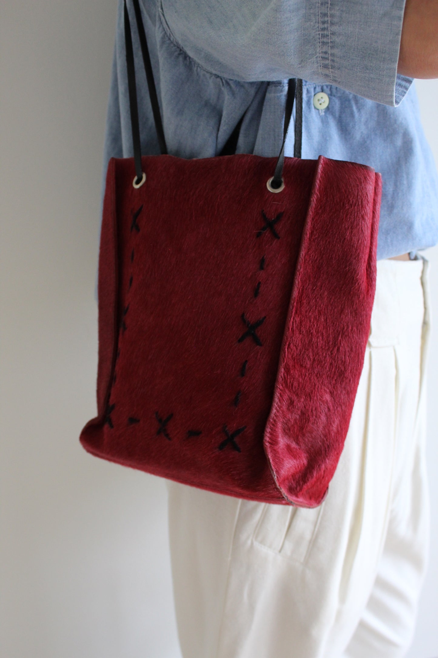 Vintage Cherry Red Calf Hair Tote