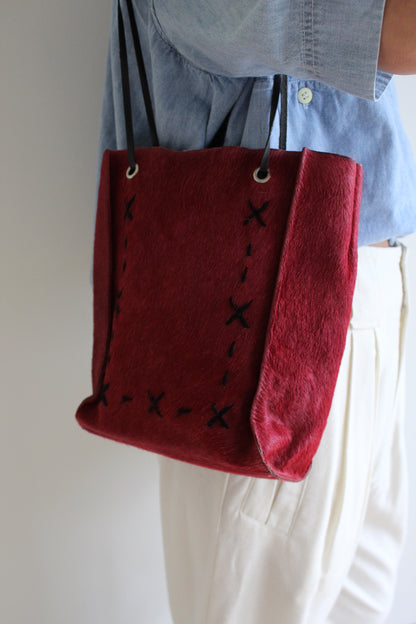 Vintage Cherry Red Calf Hair Tote
