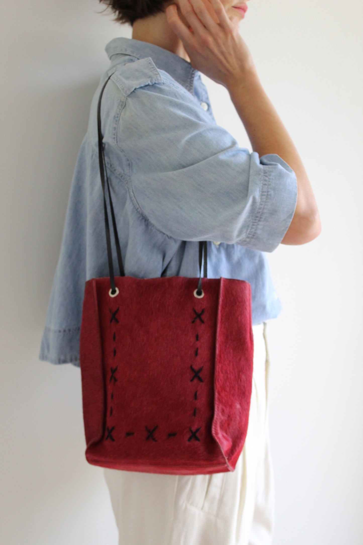 Vintage Cherry Red Calf Hair Tote