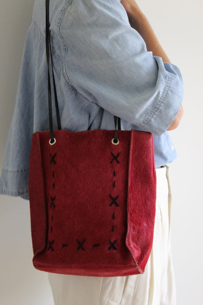 Vintage Cherry Red Calf Hair Tote