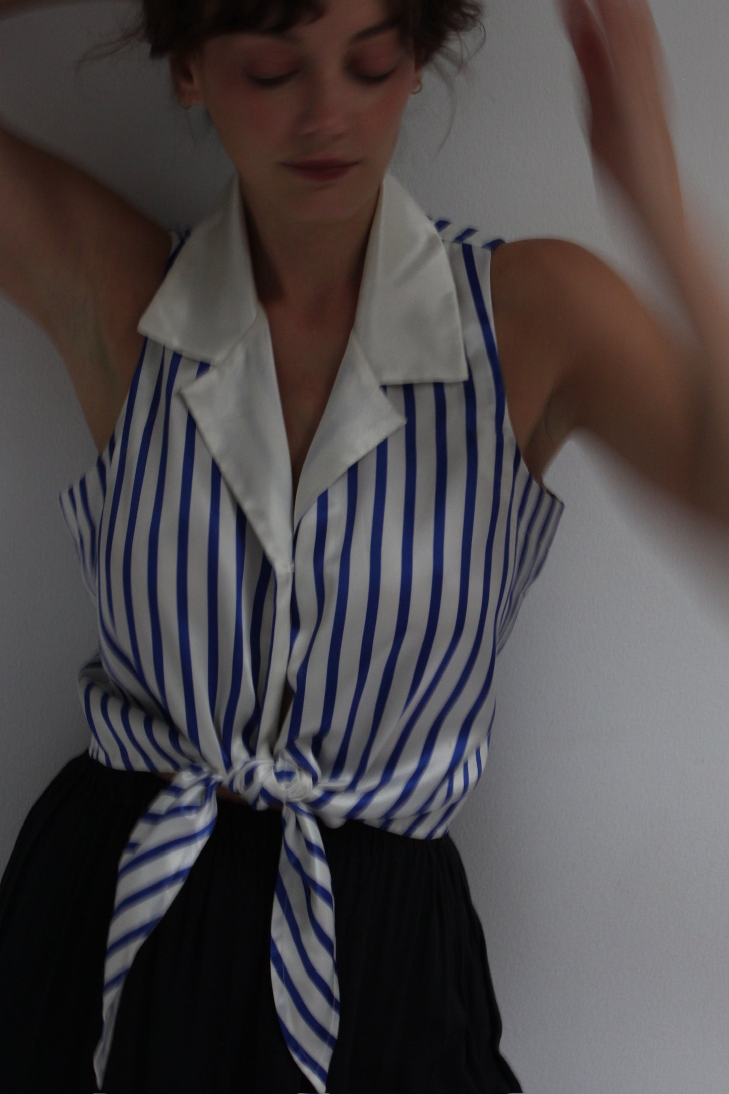 90s Ocean Striped Satin Tie Blouse