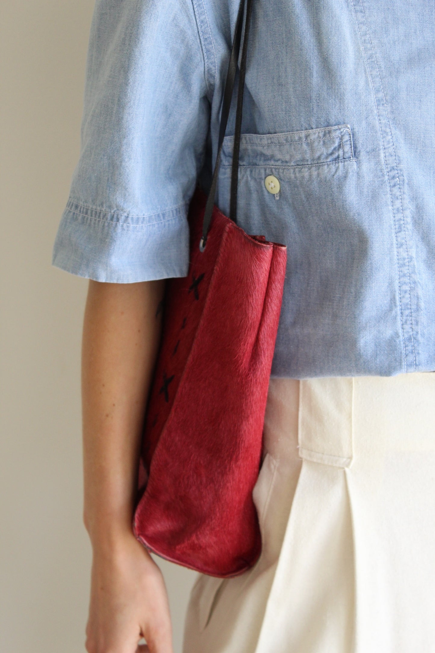 Vintage Cherry Red Calf Hair Tote