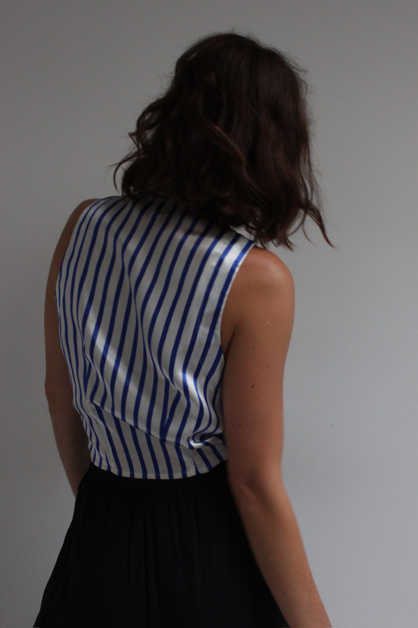 90s Ocean Striped Satin Tie Blouse