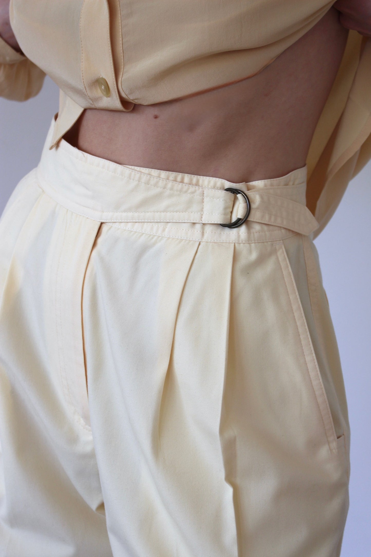 Vintage Butter Pleated & Belted Trousers