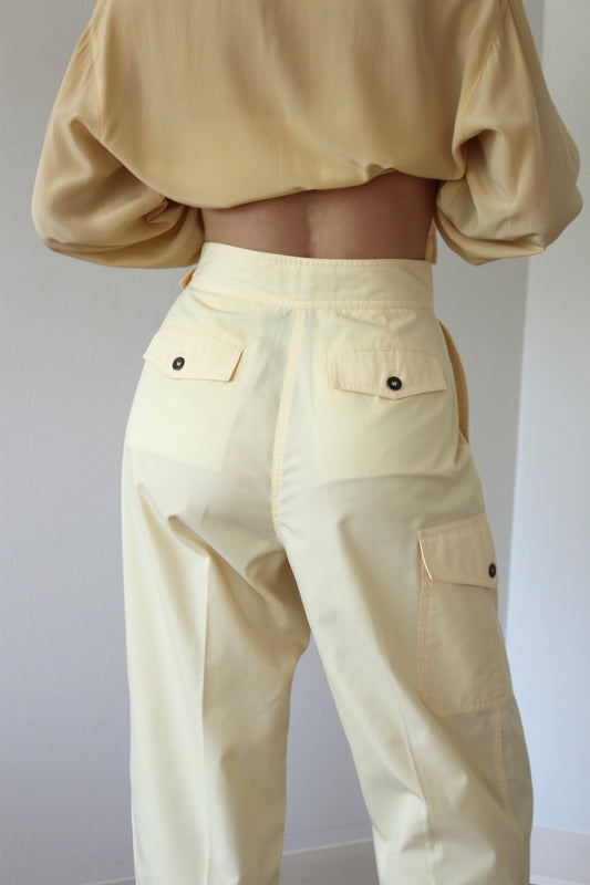 Vintage Butter Pleated & Belted Trousers