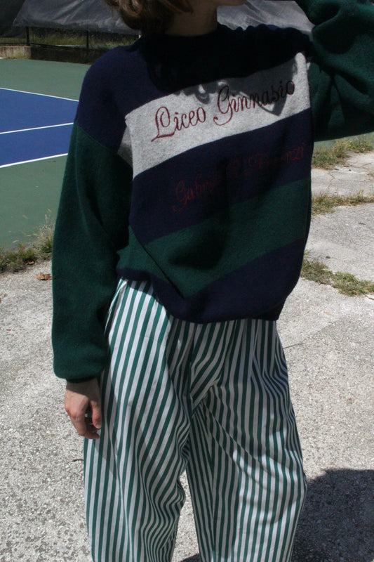 Vintage Wool Striped & Italian Embroidered Sweater