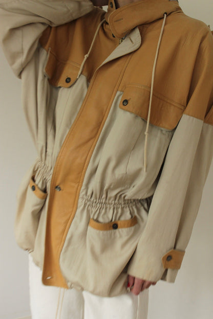 Incredible Vintage Leather Accent Twill Coat