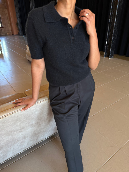 Vintage Licorice Angora Henley