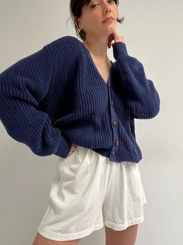 Vintage Classic Navy Ribbed Cardigan