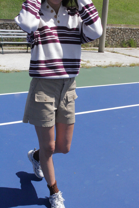 Vintage Wine Striped Knit Henley