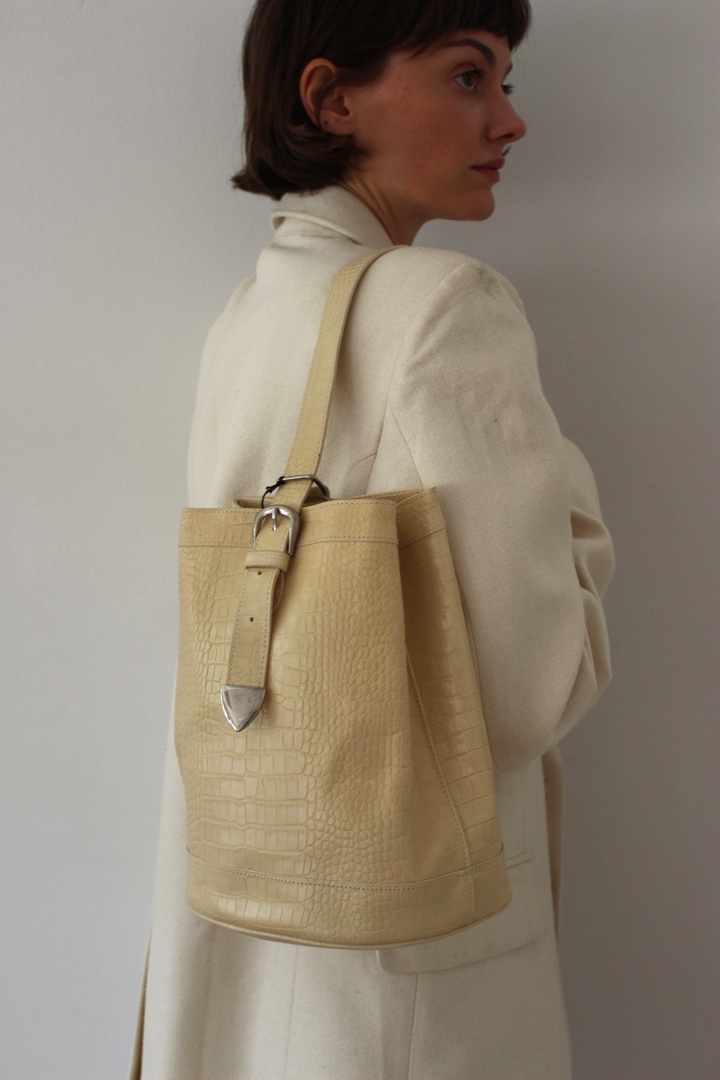 Vintage Sand Embossed Leather Sling Bag