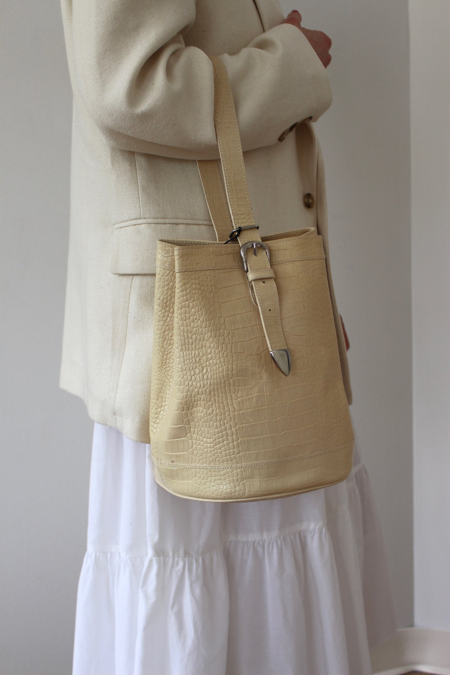 Vintage Sand Embossed Leather Sling Bag
