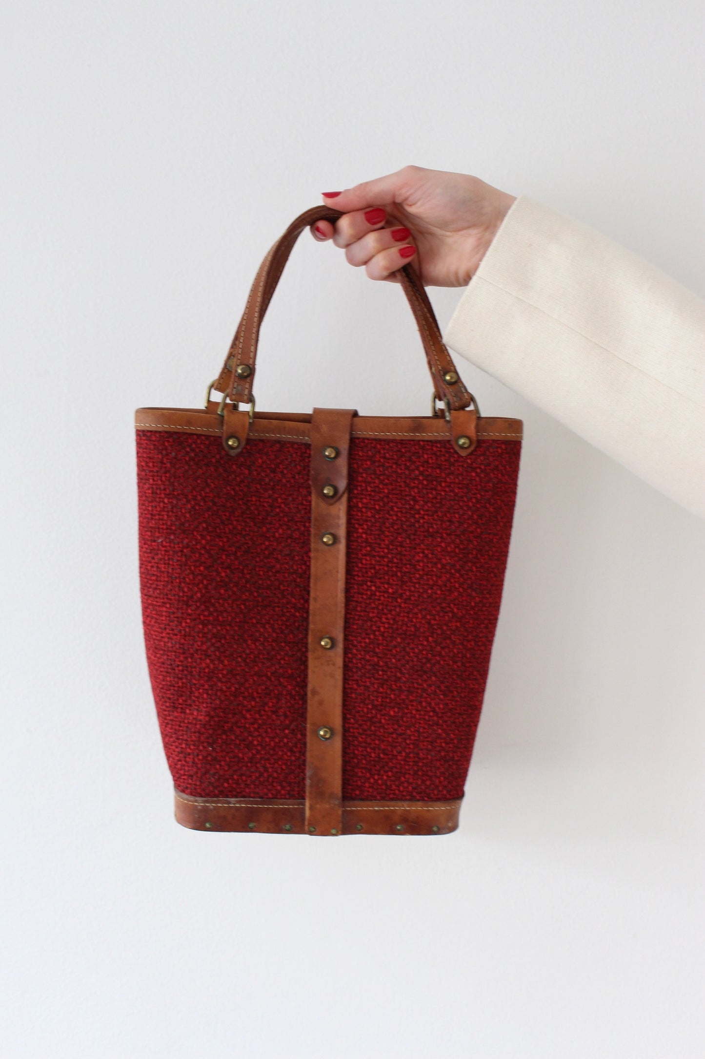 Vintage Hand Painted Horse Embroidered Burlap Handbag