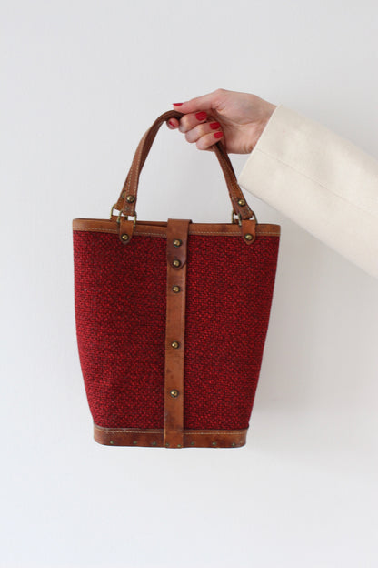 Vintage Hand Painted Horse Embroidered Burlap Handbag