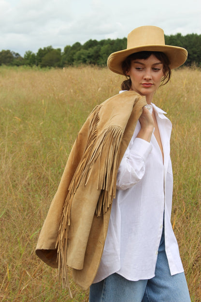 Gorgeous Vintage Sand Fringe Suede Jacket