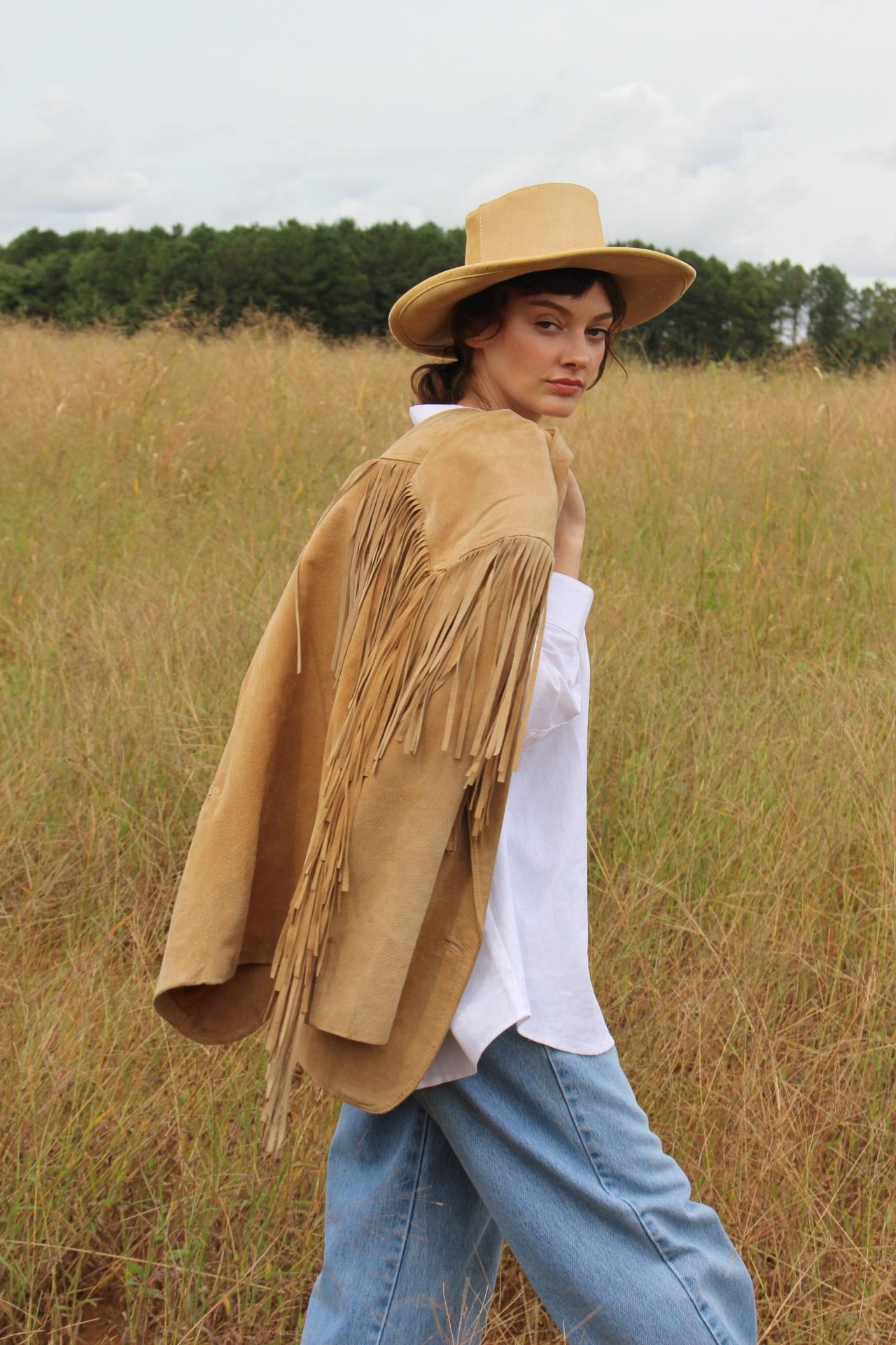 Gorgeous Vintage Sand Fringe Suede Jacket