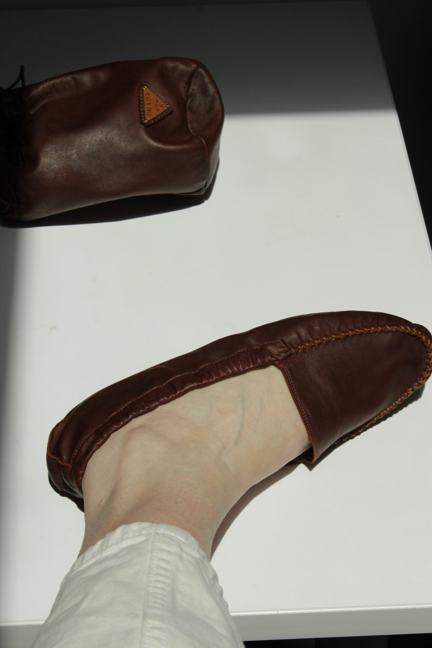 Vintage Prada Leather Travel Slipper Set