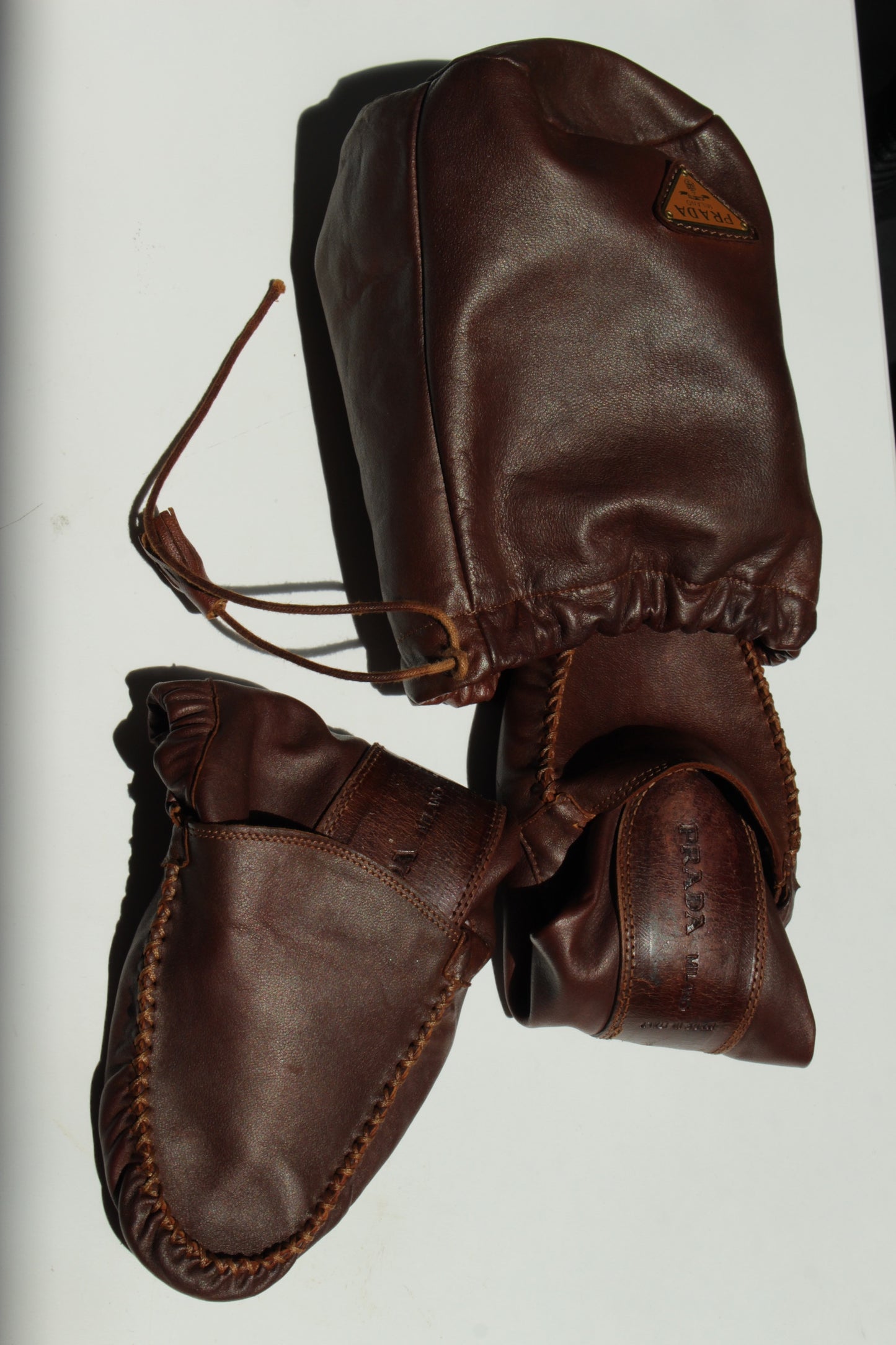 Vintage Prada Leather Travel Slipper Set