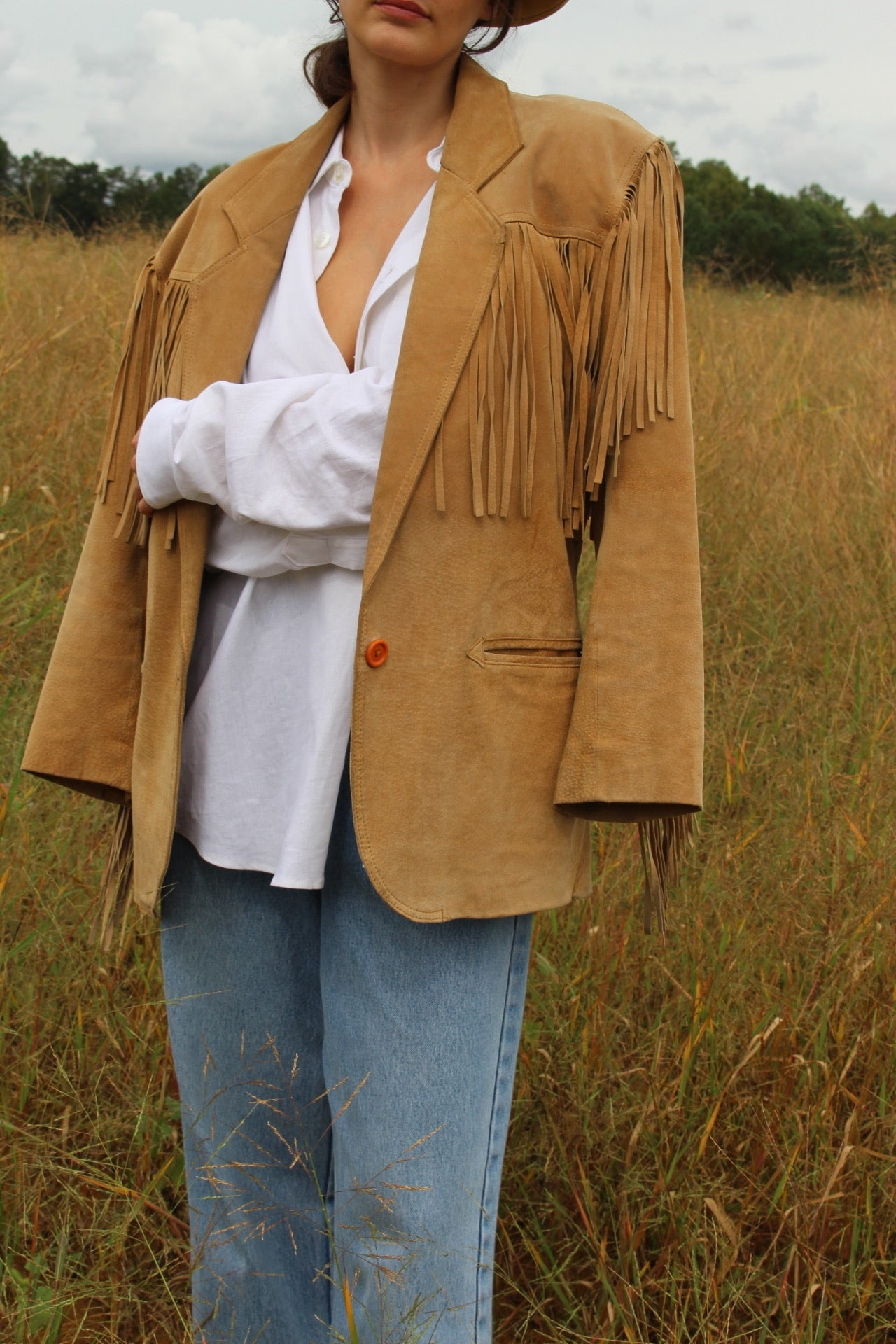 Gorgeous Vintage Sand Fringe Suede Jacket