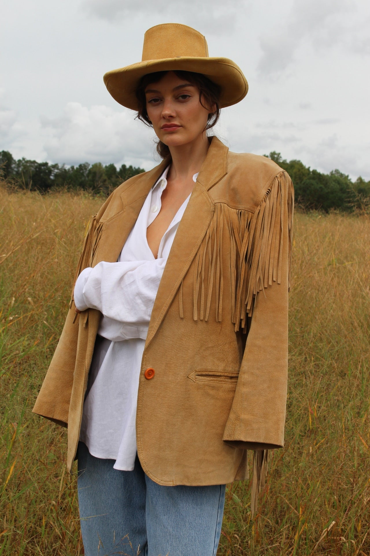 Gorgeous Vintage Sand Fringe Suede Jacket