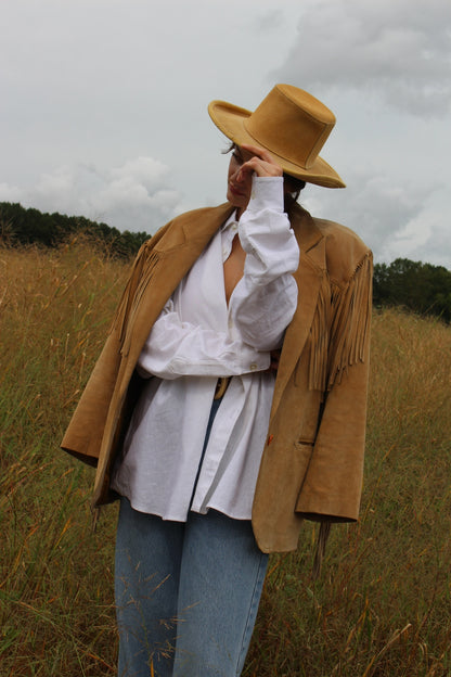 Gorgeous Vintage Sand Fringe Suede Jacket