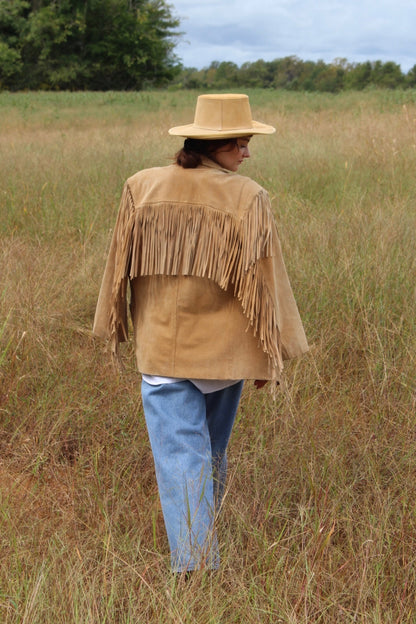 Gorgeous Vintage Sand Fringe Suede Jacket