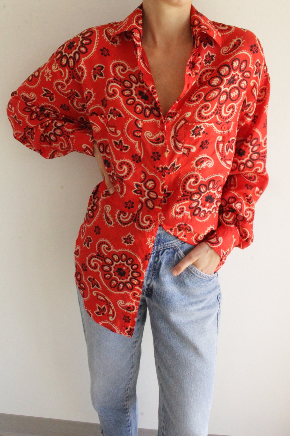 Vintage Bandana Printed Silk Blouse