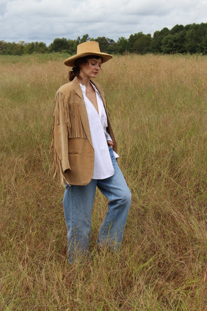 Gorgeous Vintage Sand Fringe Suede Jacket