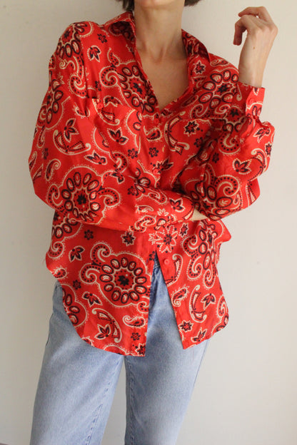 Vintage Bandana Printed Silk Blouse