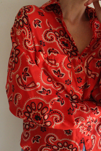 Vintage Bandana Printed Silk Blouse