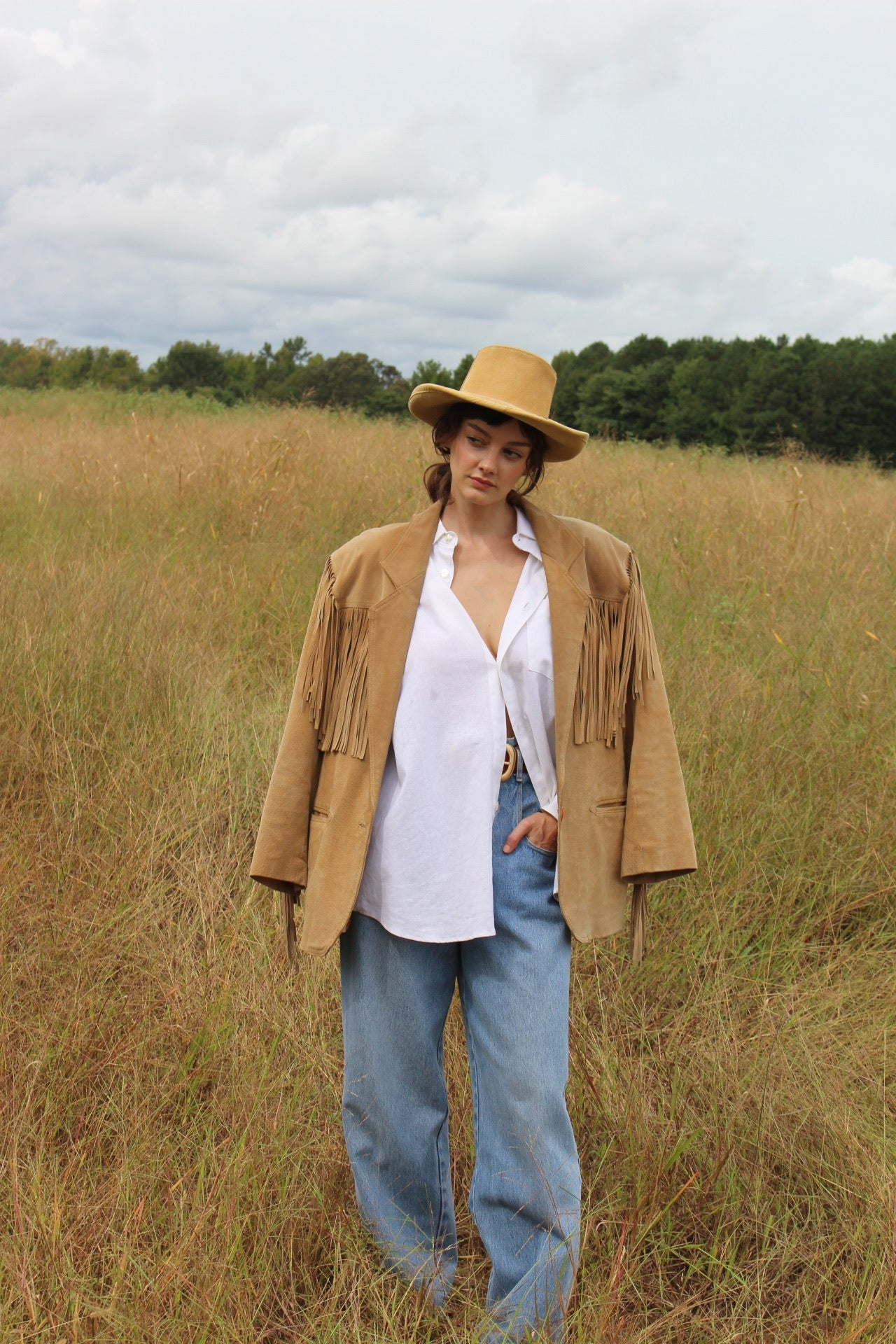 Gorgeous Vintage Sand Fringe Suede Jacket