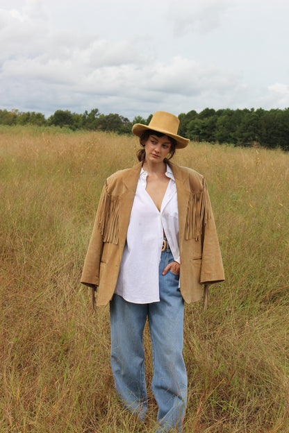 Gorgeous Vintage Sand Fringe Suede Jacket