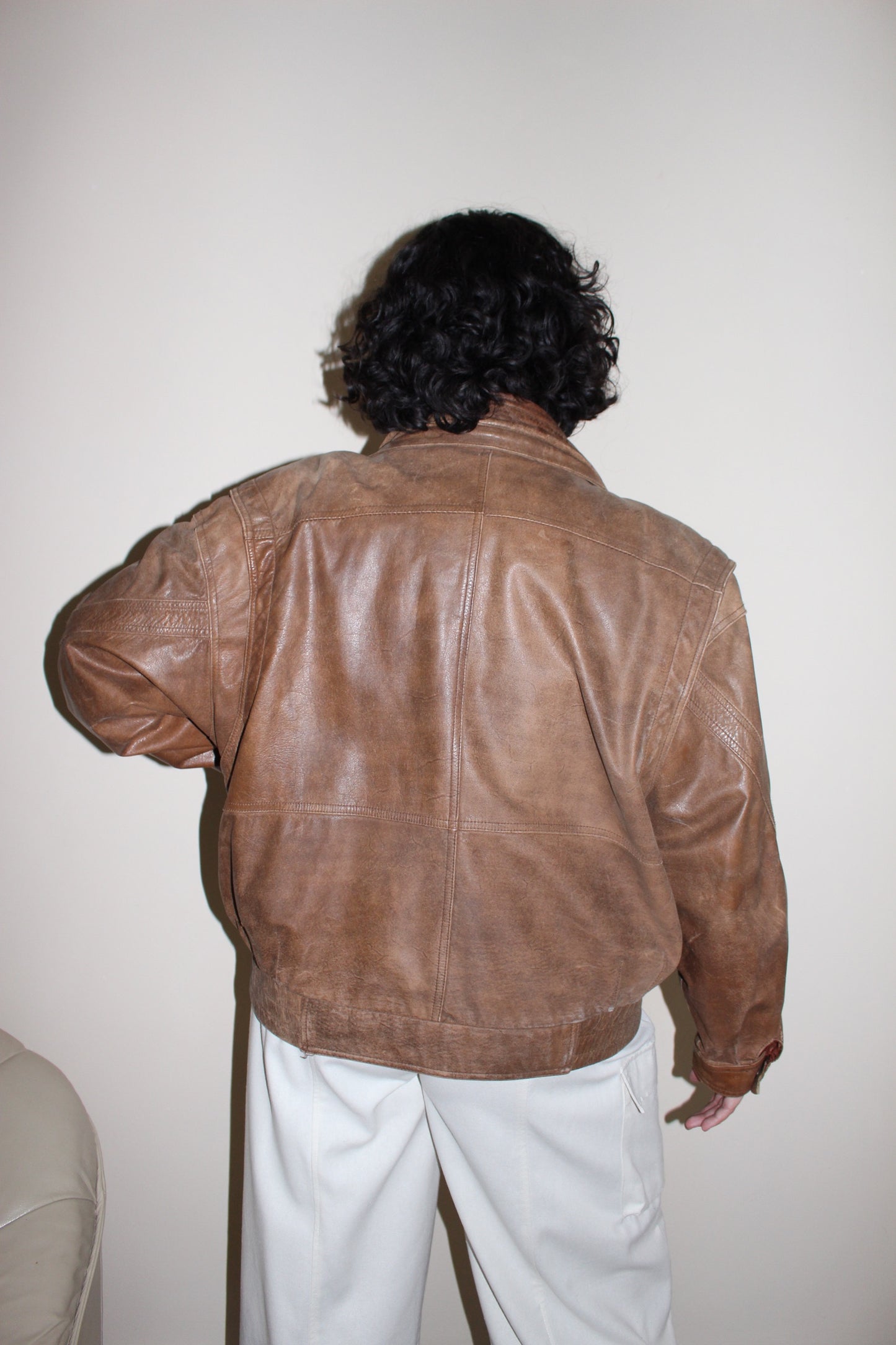 Vintage Cocoa Brown Leather Bomber Jacket