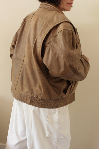 Vintage Cocoa Brown Leather Bomber Jacket